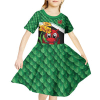 Saint David's Day Personalized Kid Short Sleeve Dress Green Welsh Dragon Daffodil Sheep Leak - Wonder Print Shop
