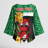 Saint David's Day Personalized Kimono Sleeve Blouse Green Welsh Dragon Daffodil Sheep Leak - Wonder Print Shop