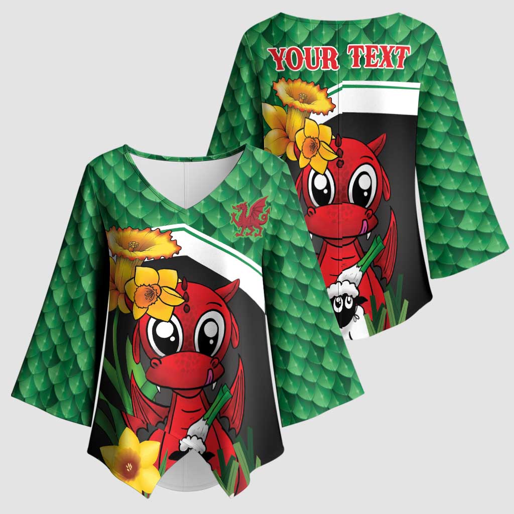 Saint David's Day Personalized Kimono Sleeve Blouse Green Welsh Dragon Daffodil Sheep Leak - Wonder Print Shop