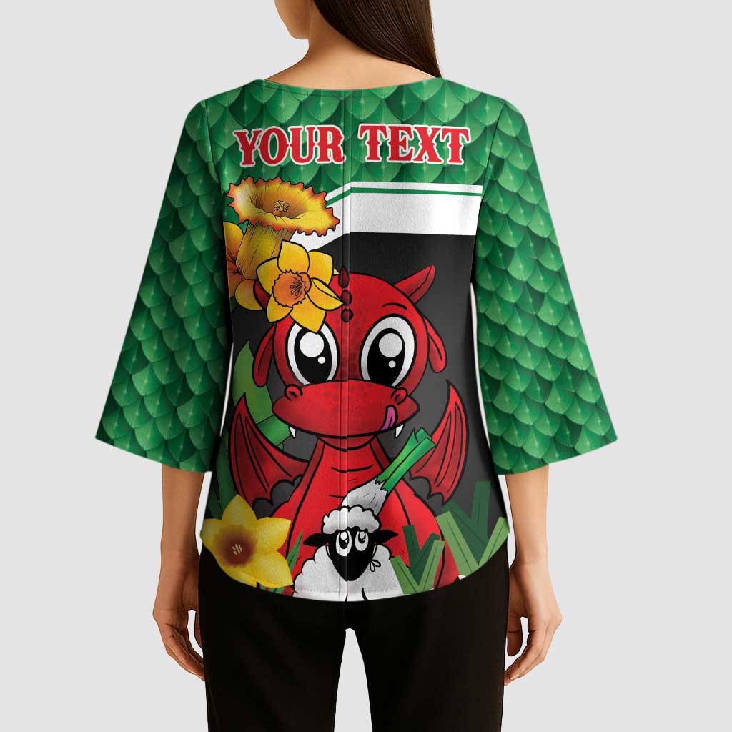 Saint David's Day Personalized Kimono Sleeve Blouse Green Welsh Dragon Daffodil Sheep Leak - Wonder Print Shop