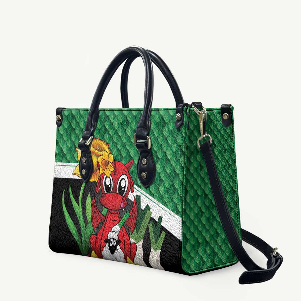 Saint David's Day Leather Bag Green Welsh Dragon Daffodil Sheep Leak - Wonder Print Shop