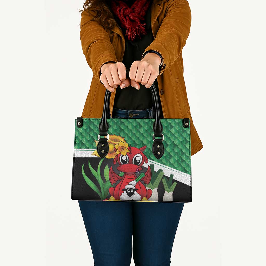 Saint David's Day Leather Bag Green Welsh Dragon Daffodil Sheep Leak - Wonder Print Shop