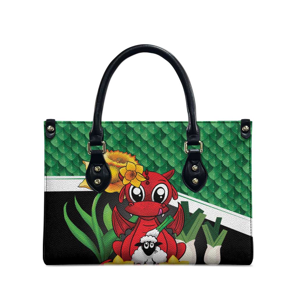 Saint David's Day Leather Bag Green Welsh Dragon Daffodil Sheep Leak - Wonder Print Shop