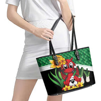 Saint David's Day Leather Tote Bag Green Welsh Dragon Daffodil Sheep Leak - Wonder Print Shop