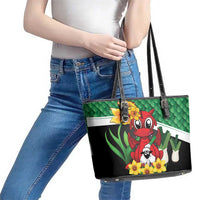 Saint David's Day Leather Tote Bag Green Welsh Dragon Daffodil Sheep Leak - Wonder Print Shop