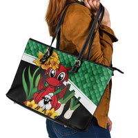 Saint David's Day Leather Tote Bag Green Welsh Dragon Daffodil Sheep Leak - Wonder Print Shop