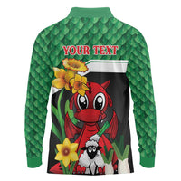 Saint David's Day Personalized Long Sleeve Polo Shirt Green Welsh Dragon Daffodil Sheep Leak - Wonder Print Shop