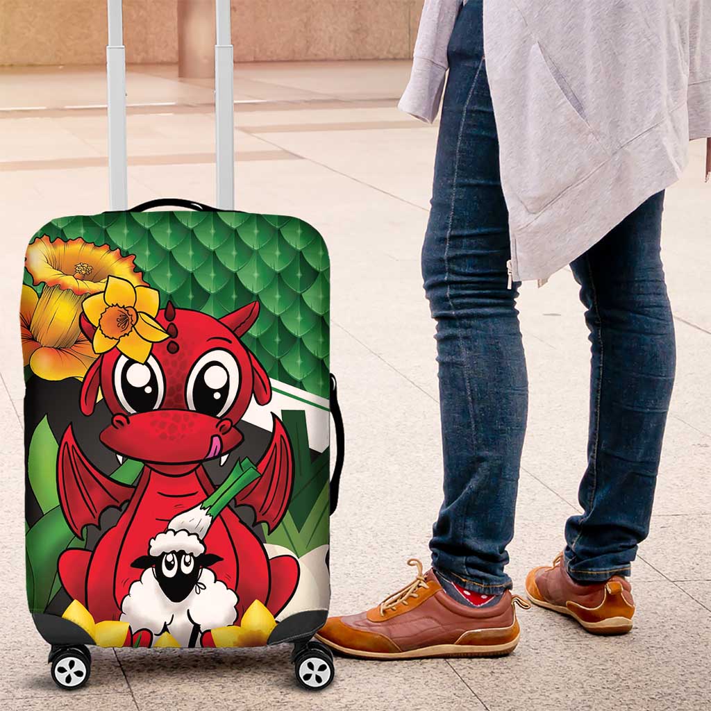 Saint David's Day Luggage Cover Green Welsh Dragon Daffodil Sheep Leak - Wonder Print Shop