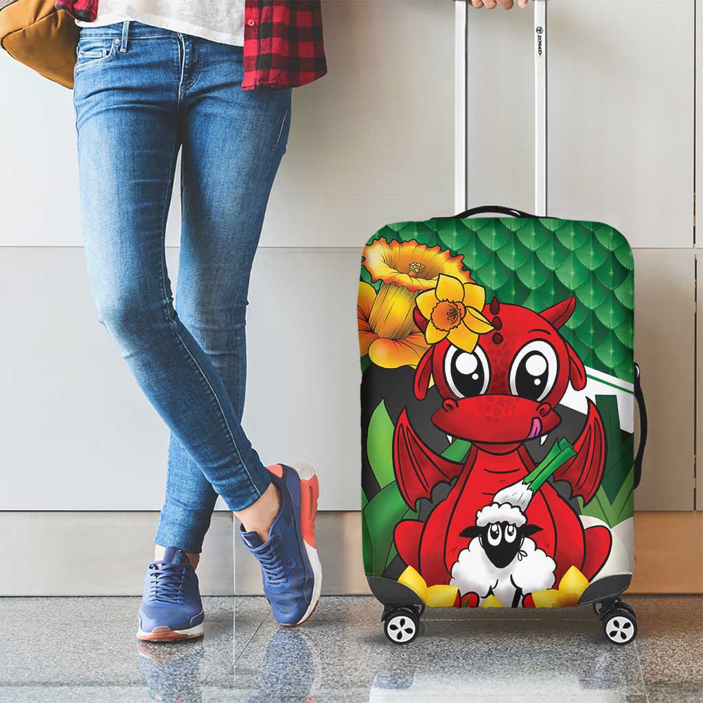 Saint David's Day Luggage Cover Green Welsh Dragon Daffodil Sheep Leak - Wonder Print Shop