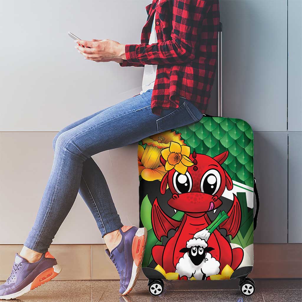 Saint David's Day Luggage Cover Green Welsh Dragon Daffodil Sheep Leak - Wonder Print Shop