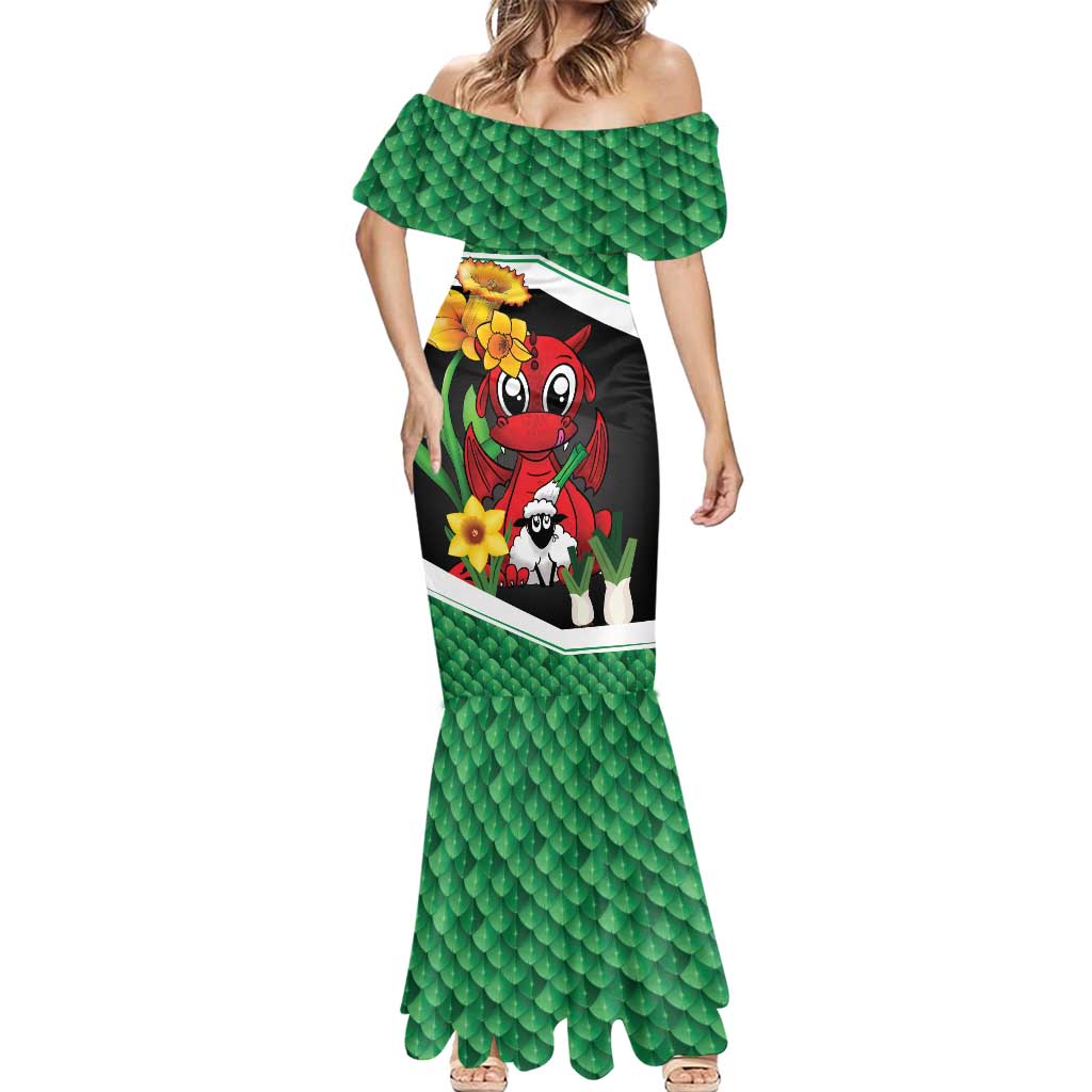 Saint David's Day Personalized Mermaid Dress Green Welsh Dragon Daffodil Sheep Leak - Wonder Print Shop