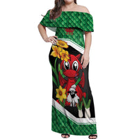 Saint David's Day Personalized Off Shoulder Maxi Dress Green Welsh Dragon Daffodil Sheep Leak - Wonder Print Shop