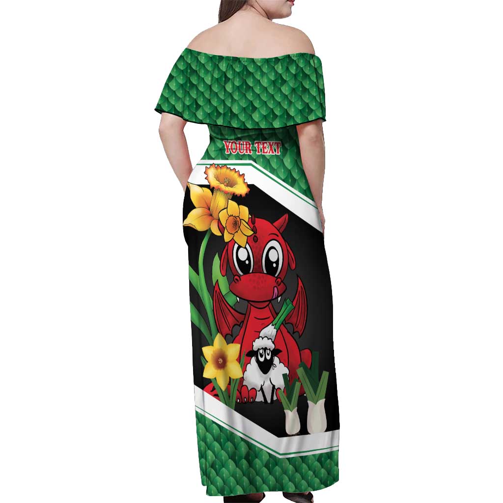 Saint David's Day Personalized Off Shoulder Maxi Dress Green Welsh Dragon Daffodil Sheep Leak - Wonder Print Shop