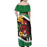 Saint David's Day Personalized Off Shoulder Maxi Dress Green Welsh Dragon Daffodil Sheep Leak - Wonder Print Shop