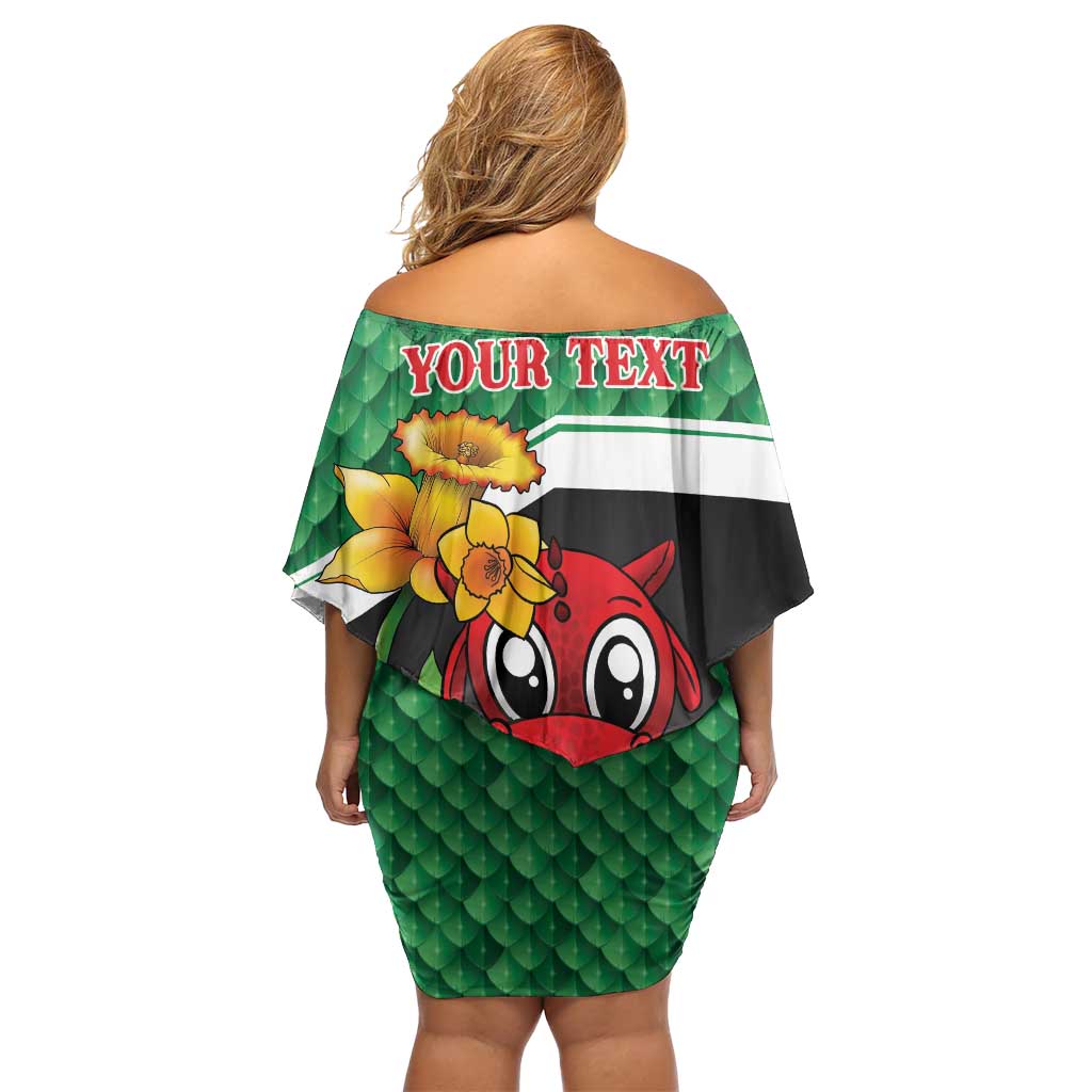 Saint David's Day Personalized Off Shoulder Short Dress Green Welsh Dragon Daffodil Sheep Leak - Wonder Print Shop