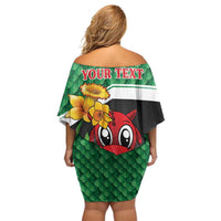 Saint David's Day Personalized Off Shoulder Short Dress Green Welsh Dragon Daffodil Sheep Leak - Wonder Print Shop