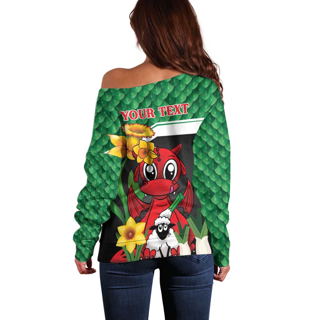 Saint David's Day Personalized Off Shoulder Sweater Green Welsh Dragon Daffodil Sheep Leak - Wonder Print Shop