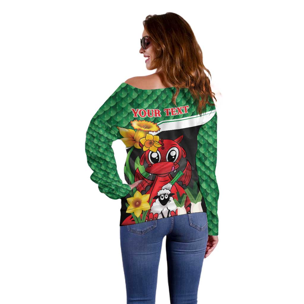 Saint David's Day Personalized Off Shoulder Sweater Green Welsh Dragon Daffodil Sheep Leak - Wonder Print Shop