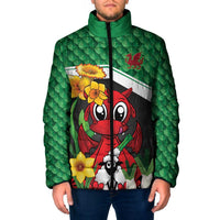 Saint David's Day Personalized Padded Jacket Green Welsh Dragon Daffodil Sheep Leak - Wonder Print Shop