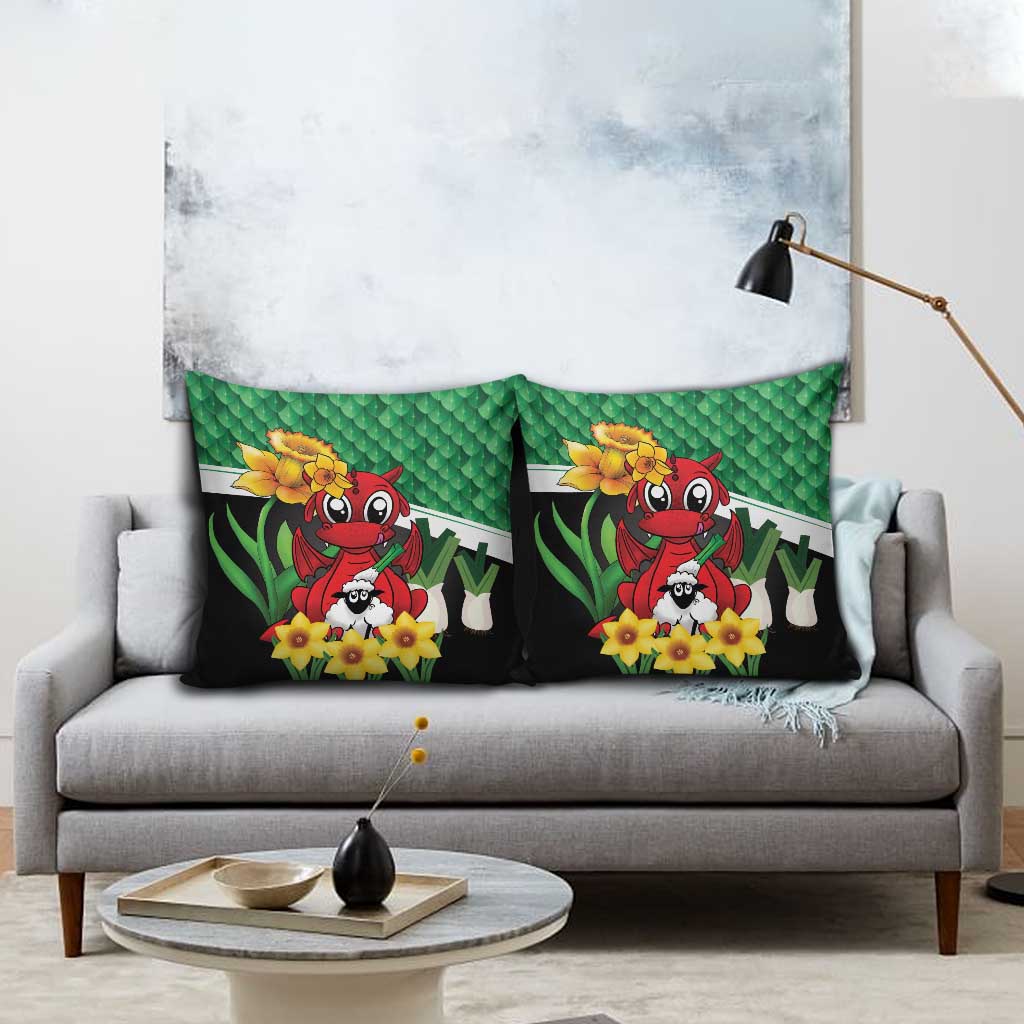 Saint David's Day Pillow Cover Green Welsh Dragon Daffodil Sheep Leak - Wonder Print Shop