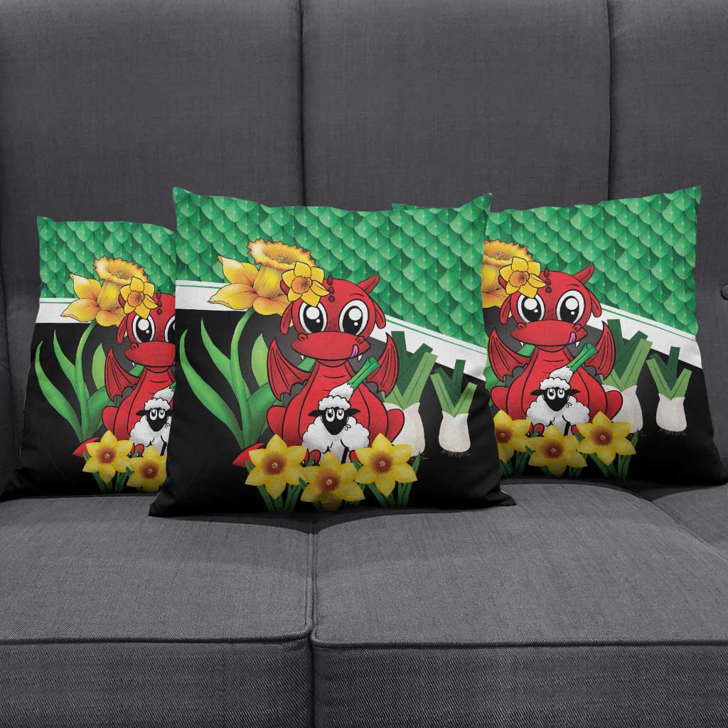 Saint David's Day Pillow Cover Green Welsh Dragon Daffodil Sheep Leak - Wonder Print Shop