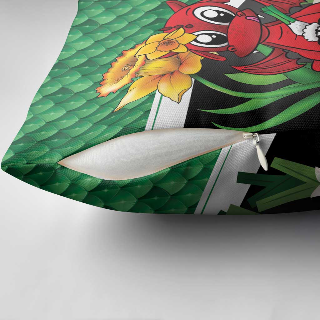 Saint David's Day Pillow Cover Green Welsh Dragon Daffodil Sheep Leak - Wonder Print Shop