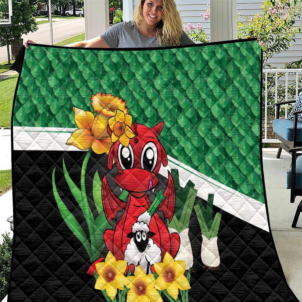 Saint David's Day Quilt Green Welsh Dragon Daffodil Sheep Leak - Wonder Print Shop