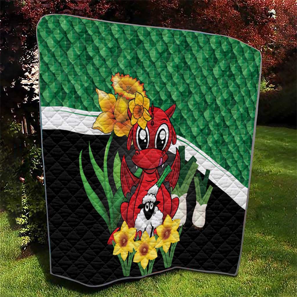 Saint David's Day Quilt Green Welsh Dragon Daffodil Sheep Leak - Wonder Print Shop