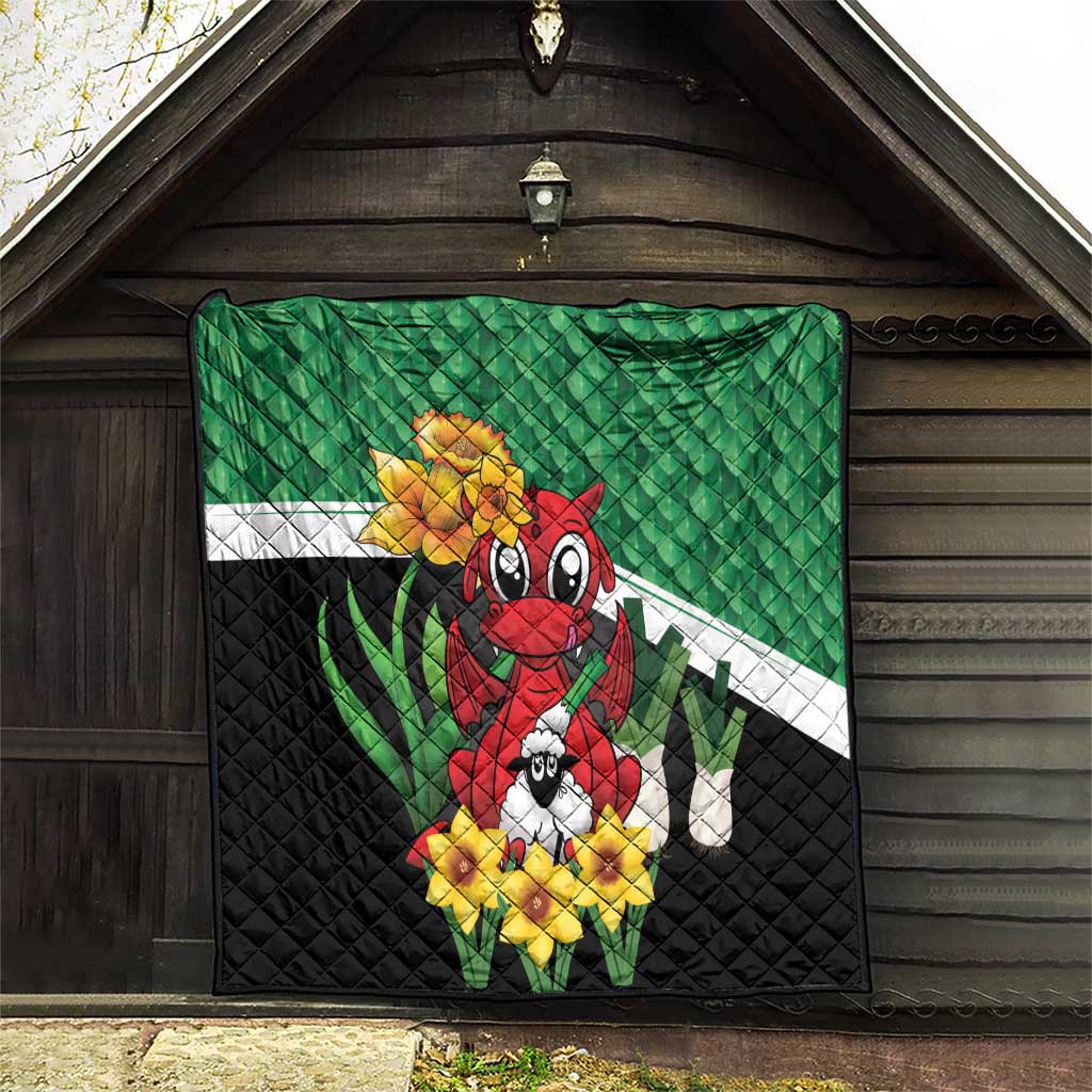 Saint David's Day Quilt Green Welsh Dragon Daffodil Sheep Leak - Wonder Print Shop