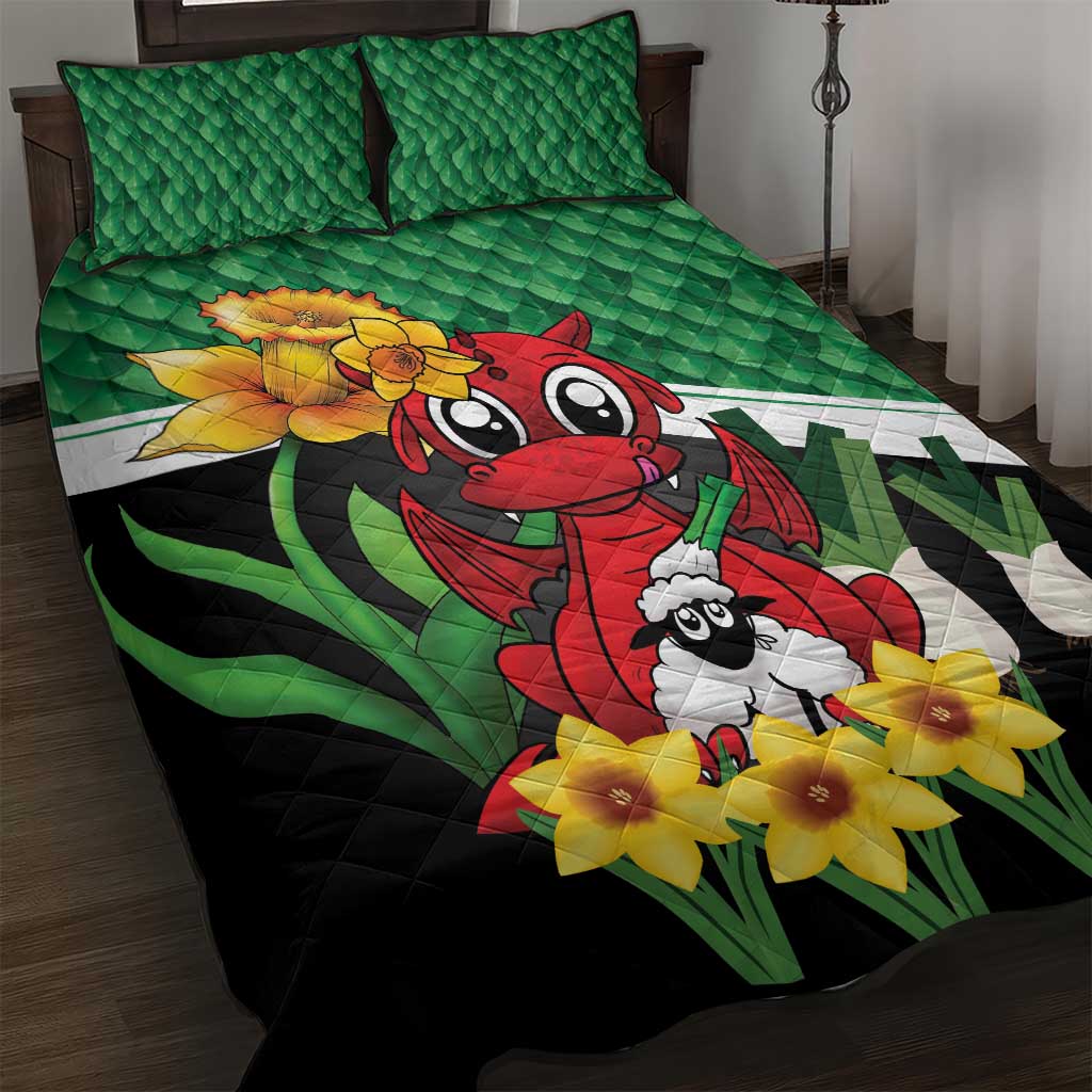 Saint David's Day Quilt Bed Set Green Welsh Dragon Daffodil Sheep Leak - Wonder Print Shop