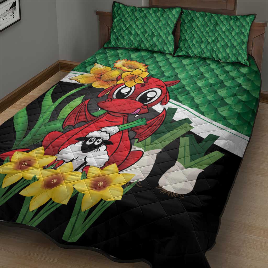 Saint David's Day Quilt Bed Set Green Welsh Dragon Daffodil Sheep Leak - Wonder Print Shop