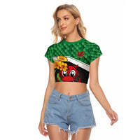 Saint David's Day Personalized Raglan Cropped T Shirt Green Welsh Dragon Daffodil Sheep Leak - Wonder Print Shop