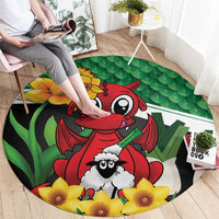 Saint David's Day Round Carpet Green Welsh Dragon Daffodil Sheep Leak - Wonder Print Shop