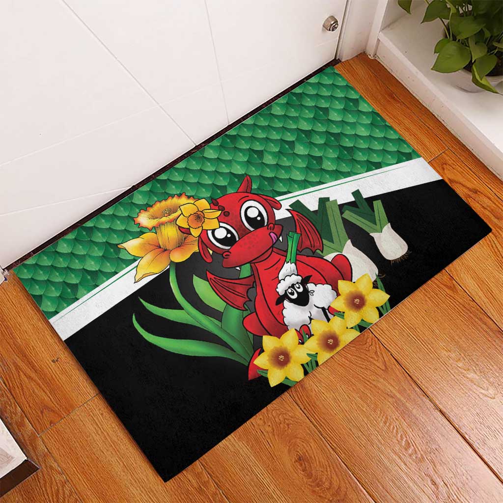 Saint David's Day Rubber Doormat Green Welsh Dragon Daffodil Sheep Leak - Wonder Print Shop