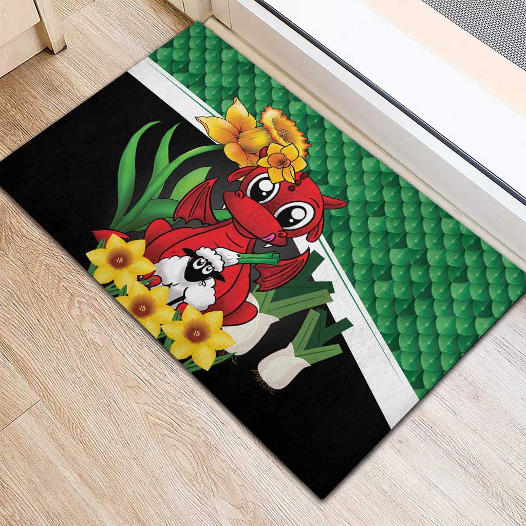 Saint David's Day Rubber Doormat Green Welsh Dragon Daffodil Sheep Leak - Wonder Print Shop
