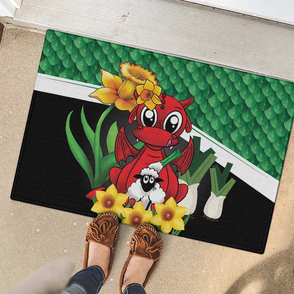 Saint David's Day Rubber Doormat Green Welsh Dragon Daffodil Sheep Leak - Wonder Print Shop