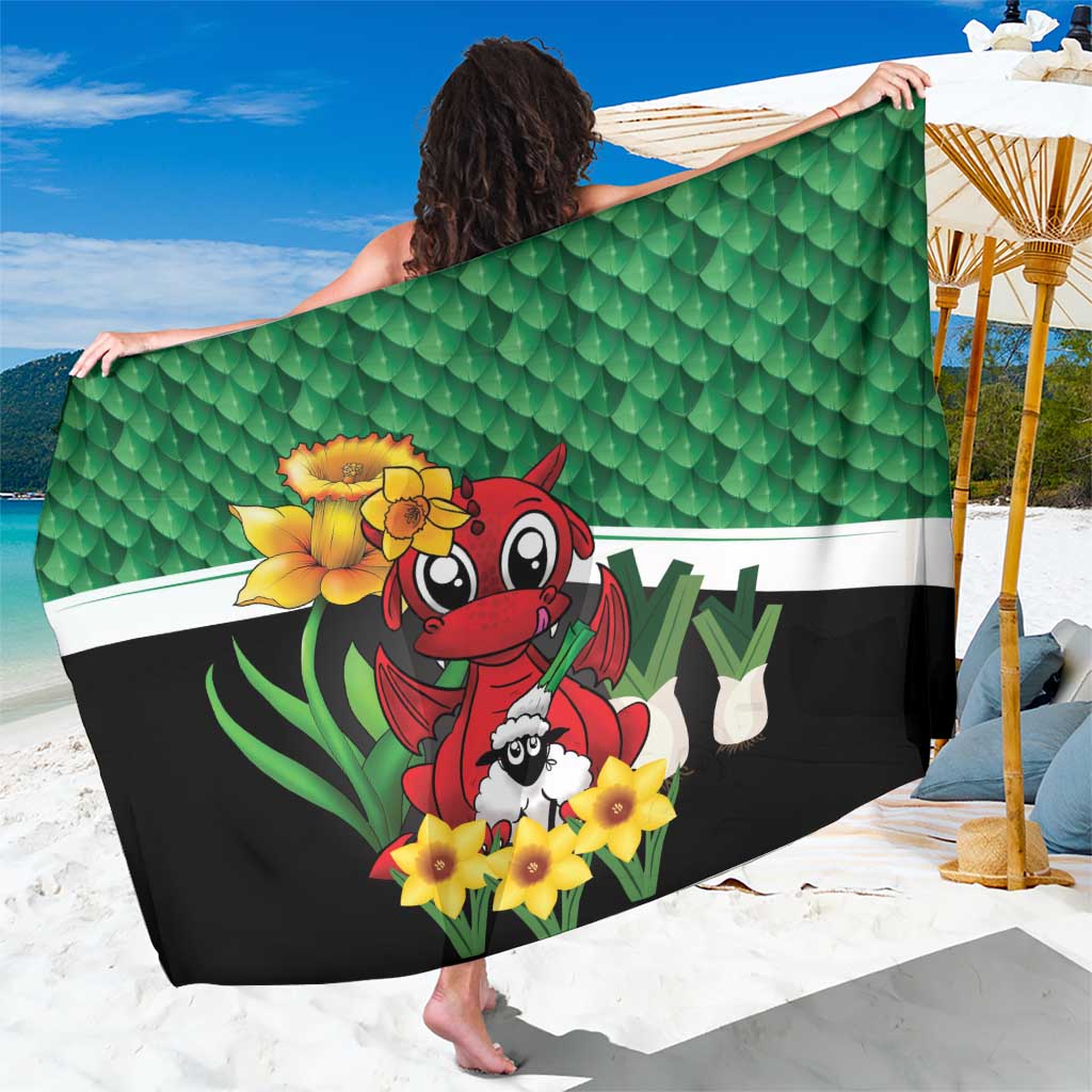 Saint David's Day Sarong Green Welsh Dragon Daffodil Sheep Leak - Wonder Print Shop