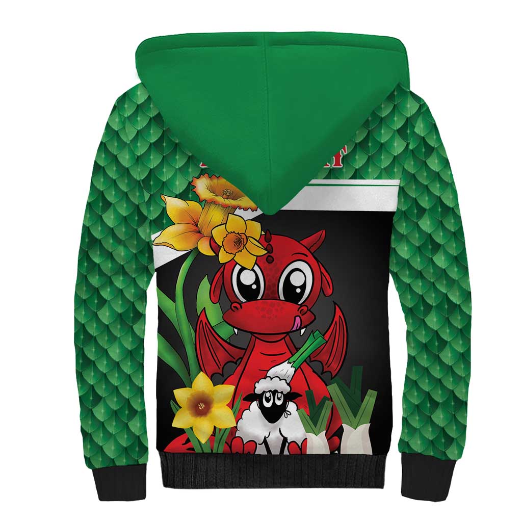 Saint David's Day Personalized Sherpa Hoodie Green Welsh Dragon Daffodil Sheep Leak - Wonder Print Shop