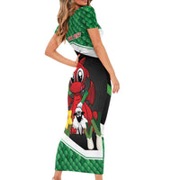Saint David's Day Personalized Short Sleeve Bodycon Dress Green Welsh Dragon Daffodil Sheep Leak - Wonder Print Shop