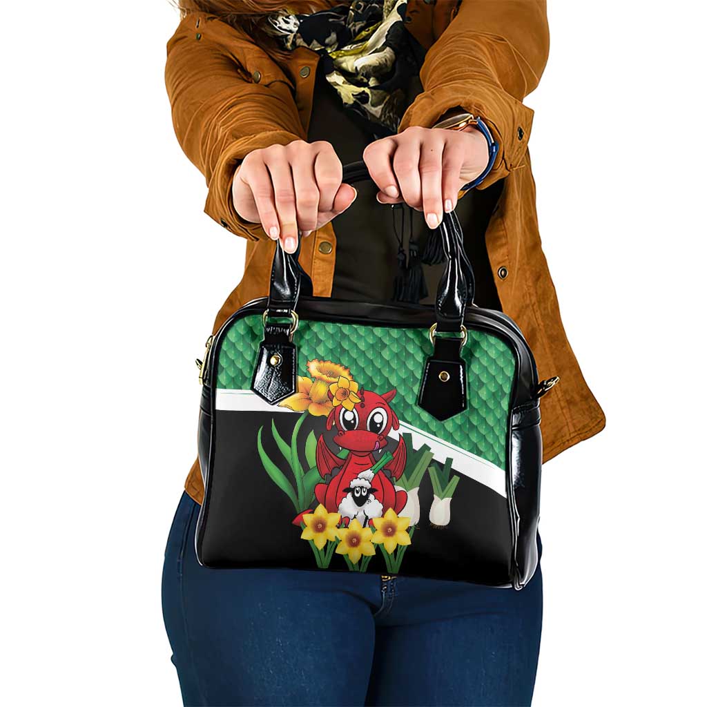 Saint David's Day Shoulder Handbag Green Welsh Dragon Daffodil Sheep Leak - Wonder Print Shop