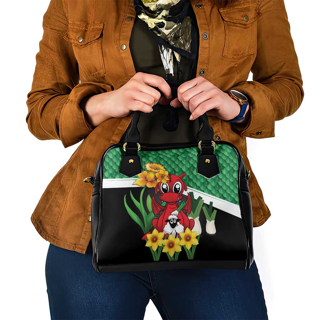 Saint David's Day Shoulder Handbag Green Welsh Dragon Daffodil Sheep Leak - Wonder Print Shop