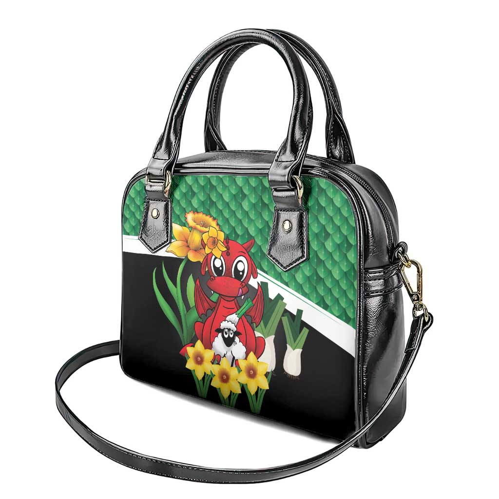 Saint David's Day Shoulder Handbag Green Welsh Dragon Daffodil Sheep Leak - Wonder Print Shop