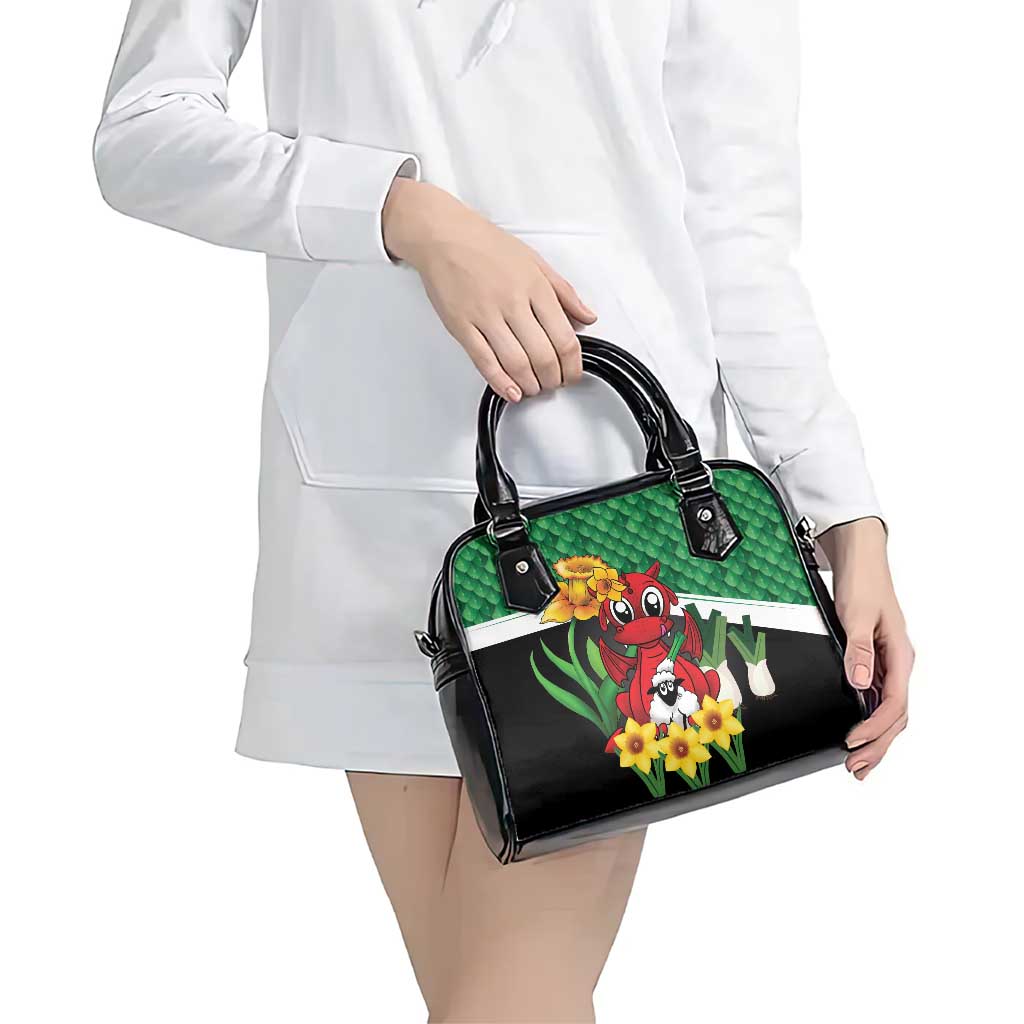 Saint David's Day Shoulder Handbag Green Welsh Dragon Daffodil Sheep Leak - Wonder Print Shop