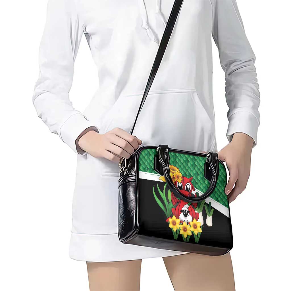 Saint David's Day Shoulder Handbag Green Welsh Dragon Daffodil Sheep Leak - Wonder Print Shop