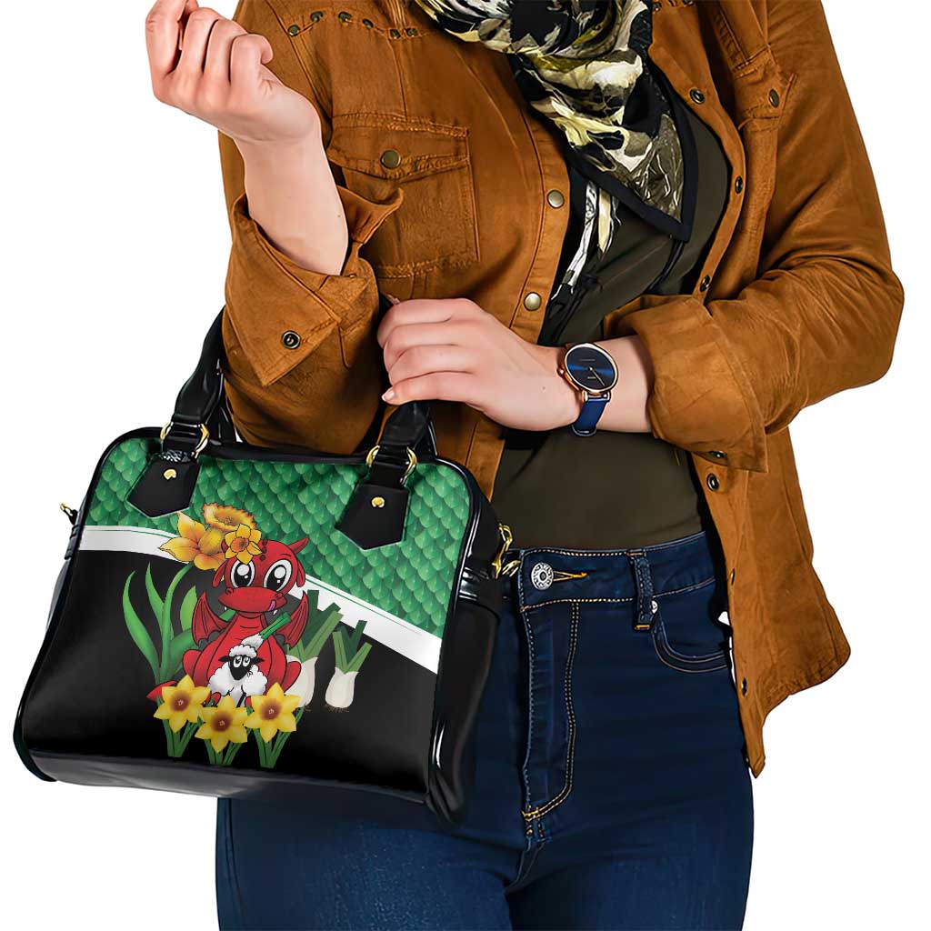 Saint David's Day Shoulder Handbag Green Welsh Dragon Daffodil Sheep Leak - Wonder Print Shop