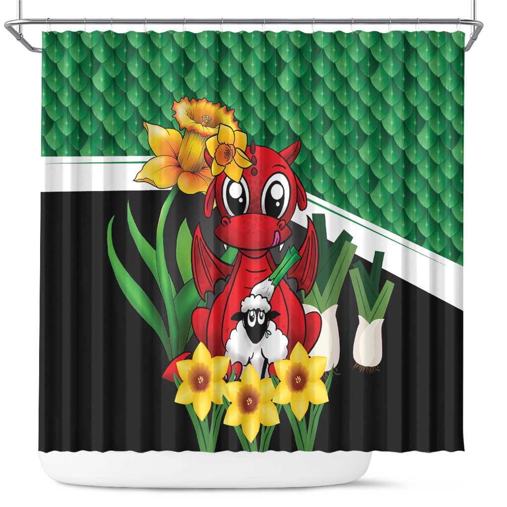 Saint David's Day Shower Curtain Green Welsh Dragon Daffodil Sheep Leak - Wonder Print Shop