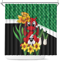 Saint David's Day Shower Curtain Green Welsh Dragon Daffodil Sheep Leak - Wonder Print Shop
