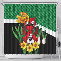 Saint David's Day Shower Curtain Green Welsh Dragon Daffodil Sheep Leak - Wonder Print Shop