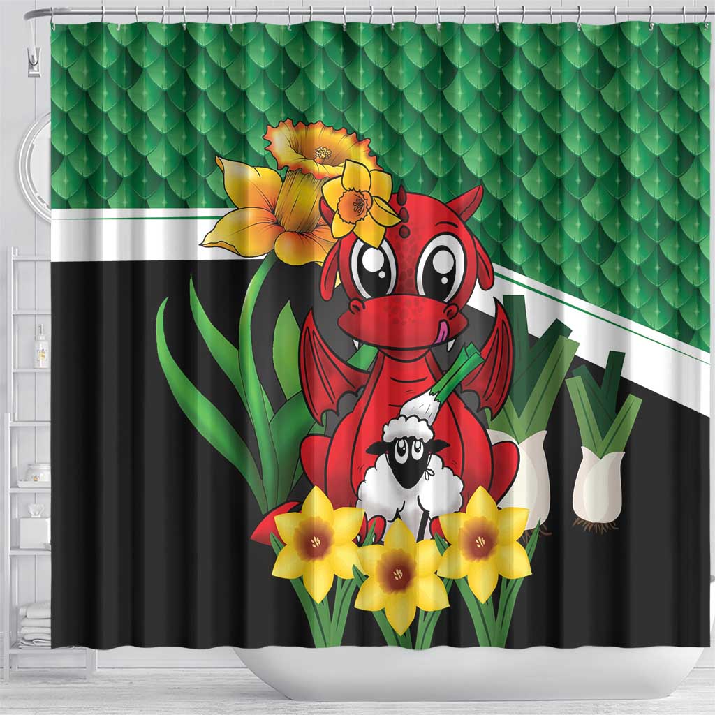 Saint David's Day Shower Curtain Green Welsh Dragon Daffodil Sheep Leak - Wonder Print Shop