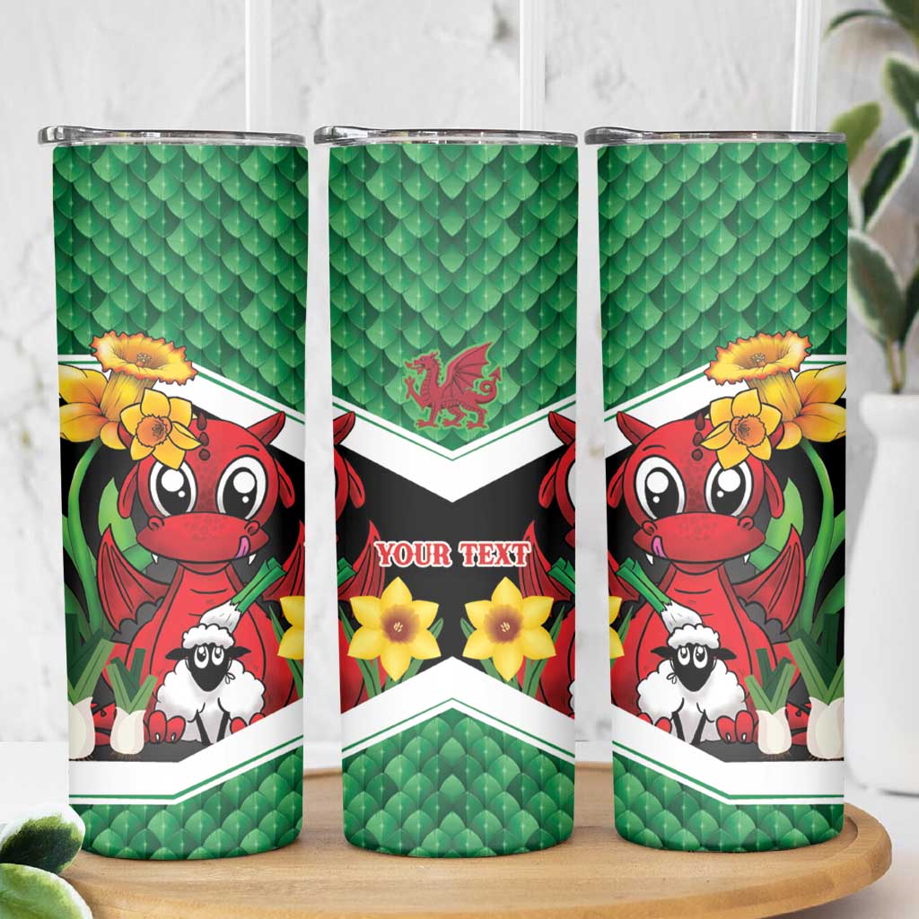 Saint David's Day Personalized Skinny Tumbler Green Welsh Dragon Daffodil Sheep Leak - Wonder Print Shop